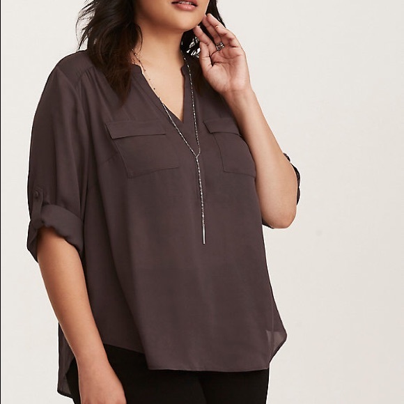• SOLD• Torrid Harper - Brown Georgette Pullover - Picture 2 of 7